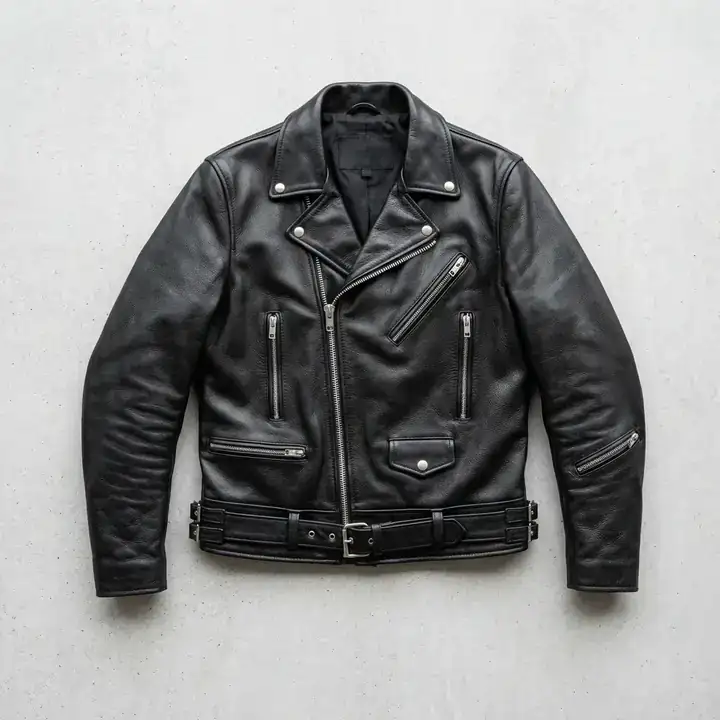 Flat lay vintage jacket isolated from hardwood floor background original 1